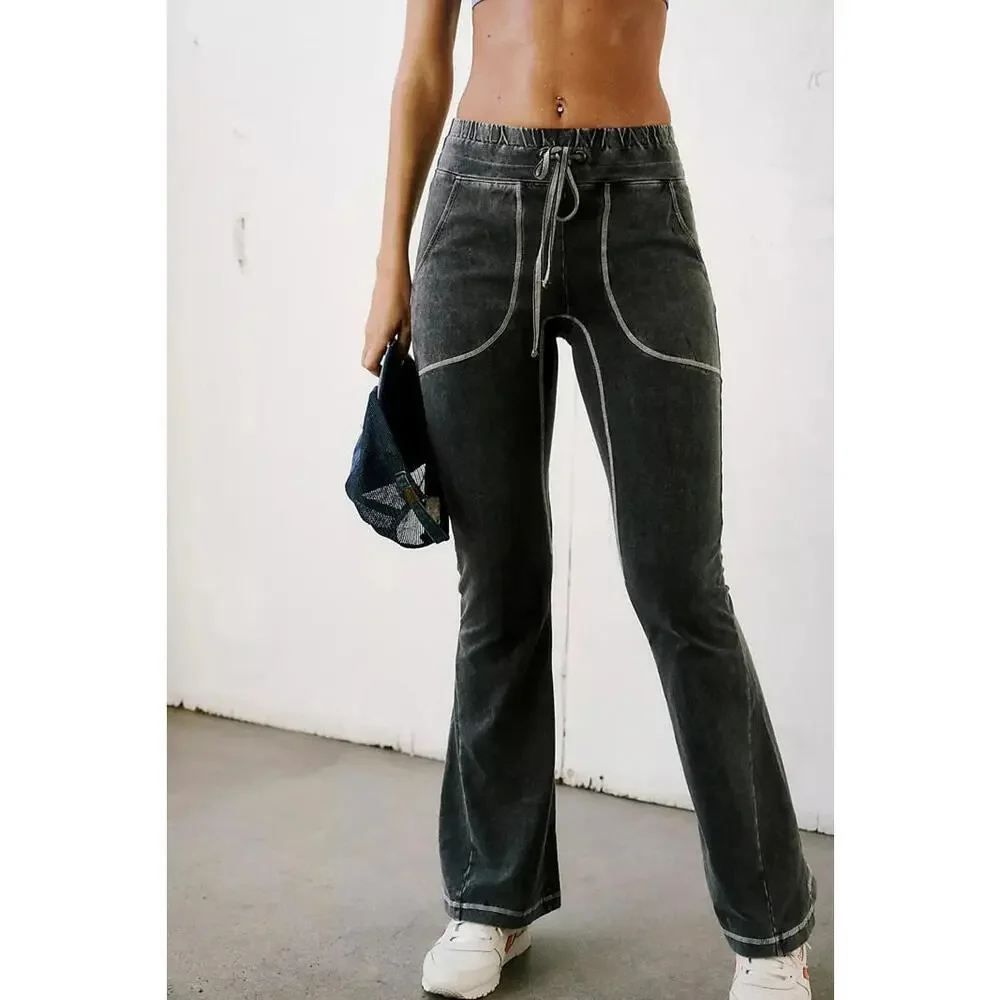 Free People Movement Women's Medium Black Gray Stretch Flow Flare Pants